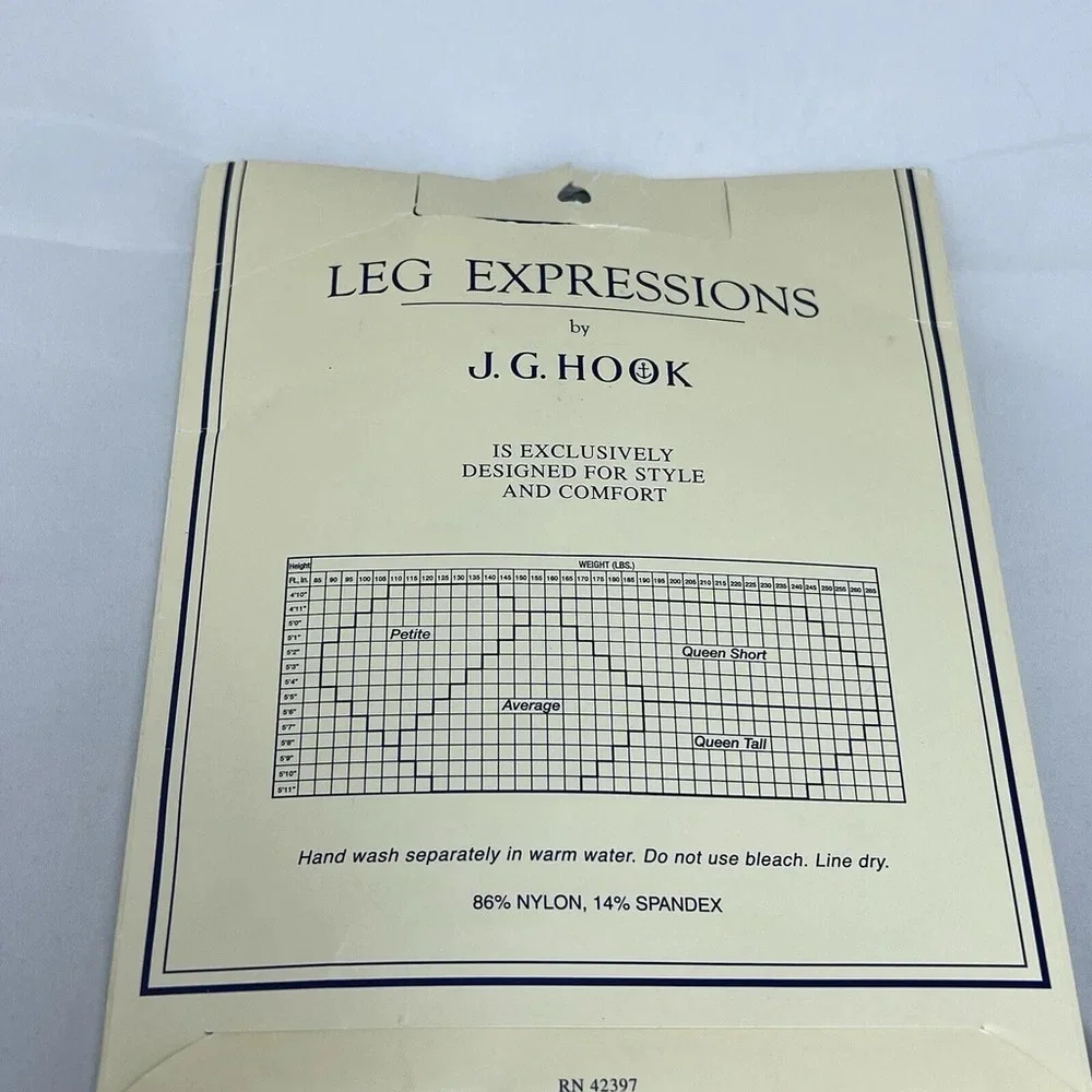 Vintage J.G.‎ Hook Leg Expressions Silky Sheer Black Pantyhose Size Queen Short